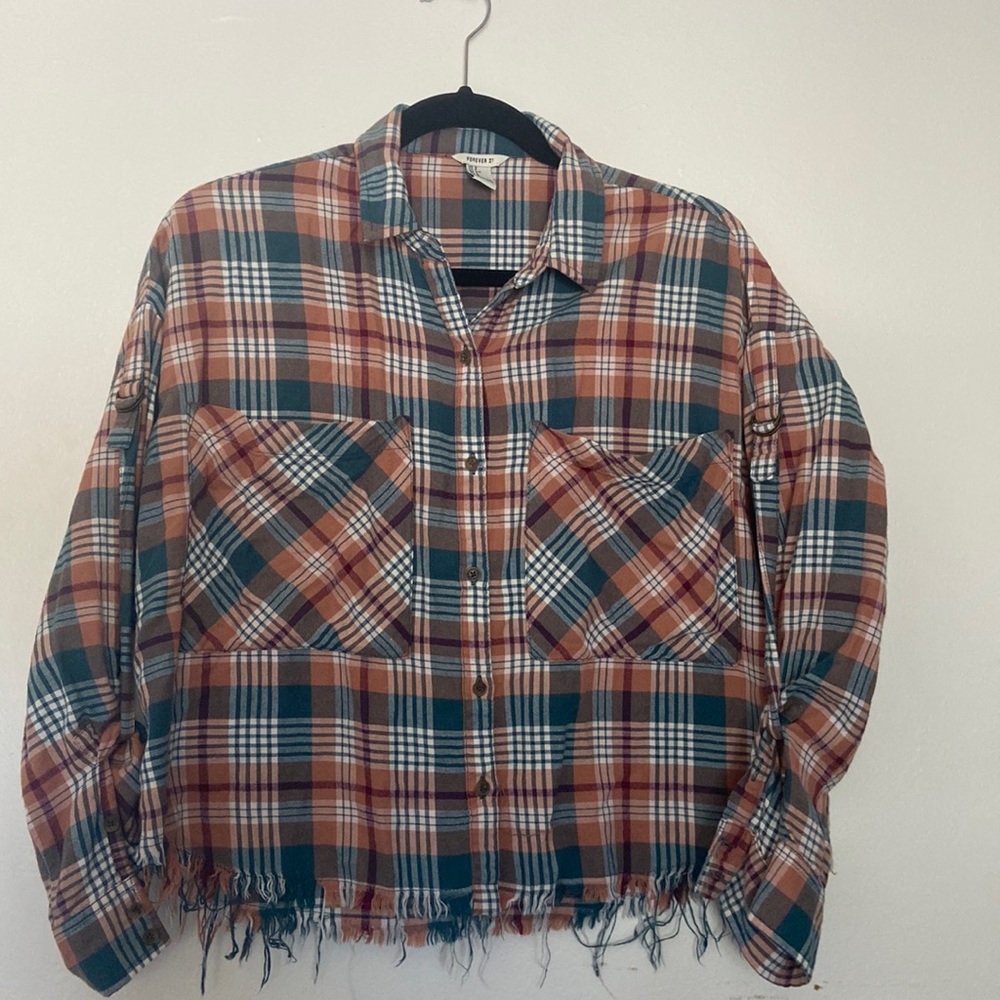 Flannel crop top with frayed bottom